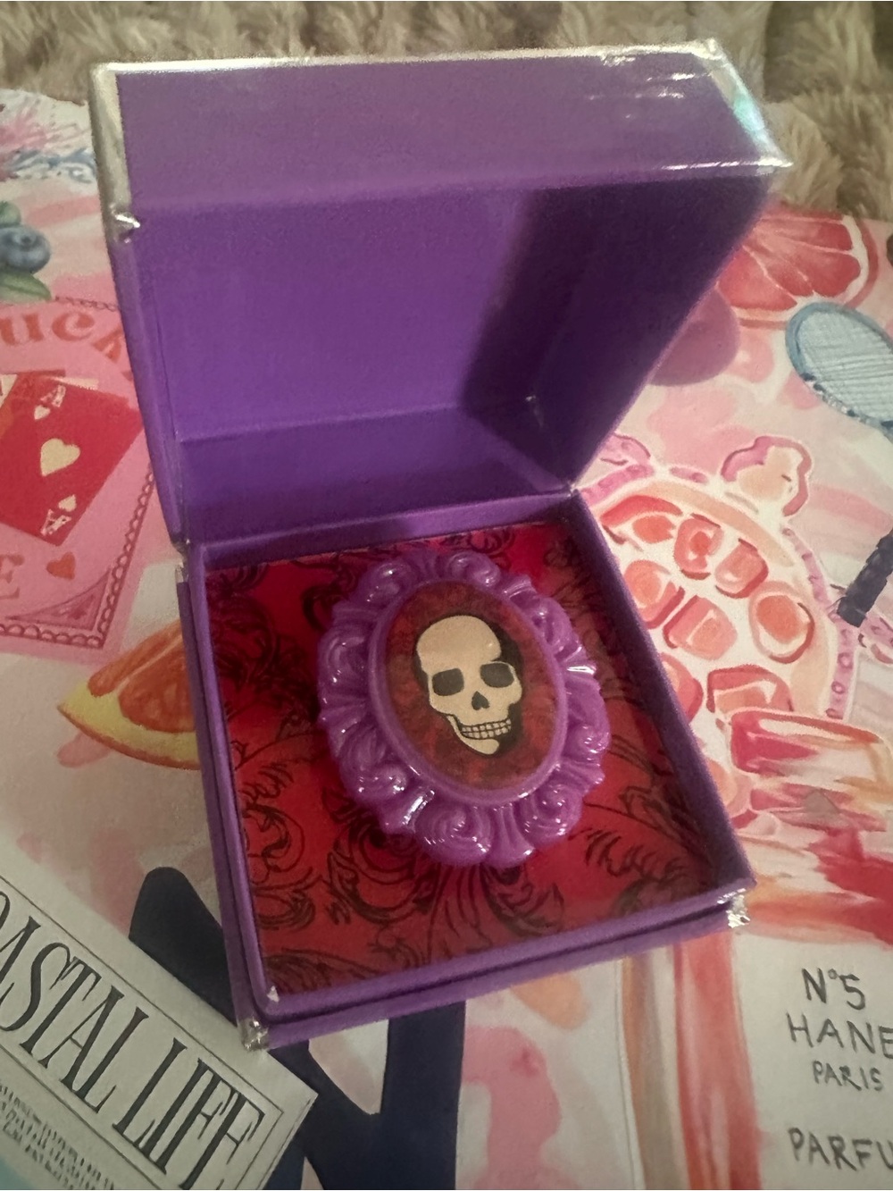 Tarina Tarantino Purple Skull Cameo Ring
